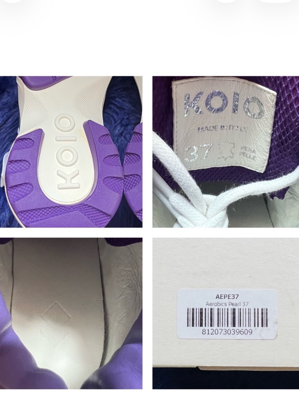 New! KOIO Aerobics Pearl Leather High Top Chunky Sneakers White Purple - Picture 13 of 13